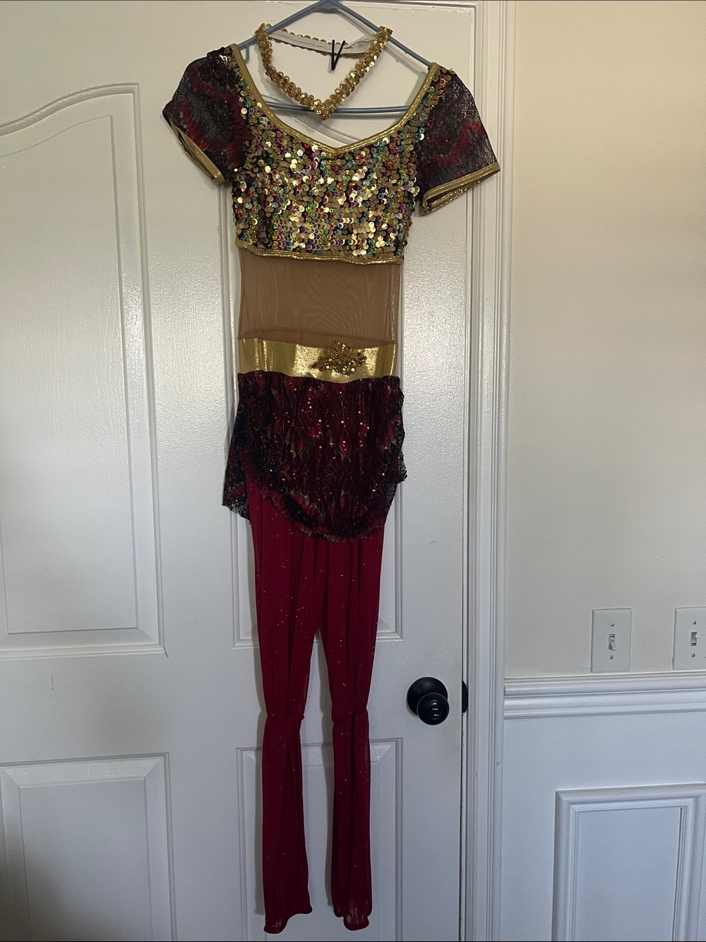 Sequin Gold & Burgundy Dance Costume